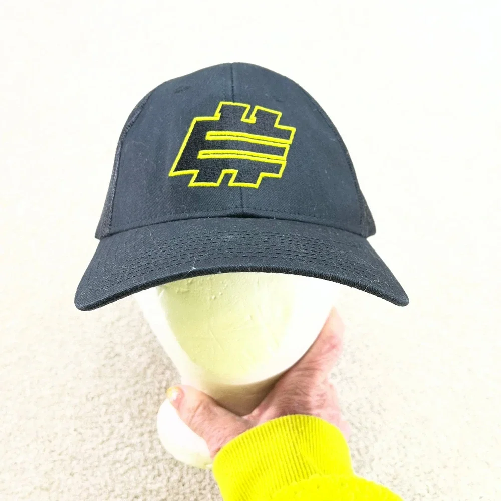 Outdoor Cap Trucker Hat Mens OSFM Black Yellow Logo‎ Snapback Mesh Baseball Cap